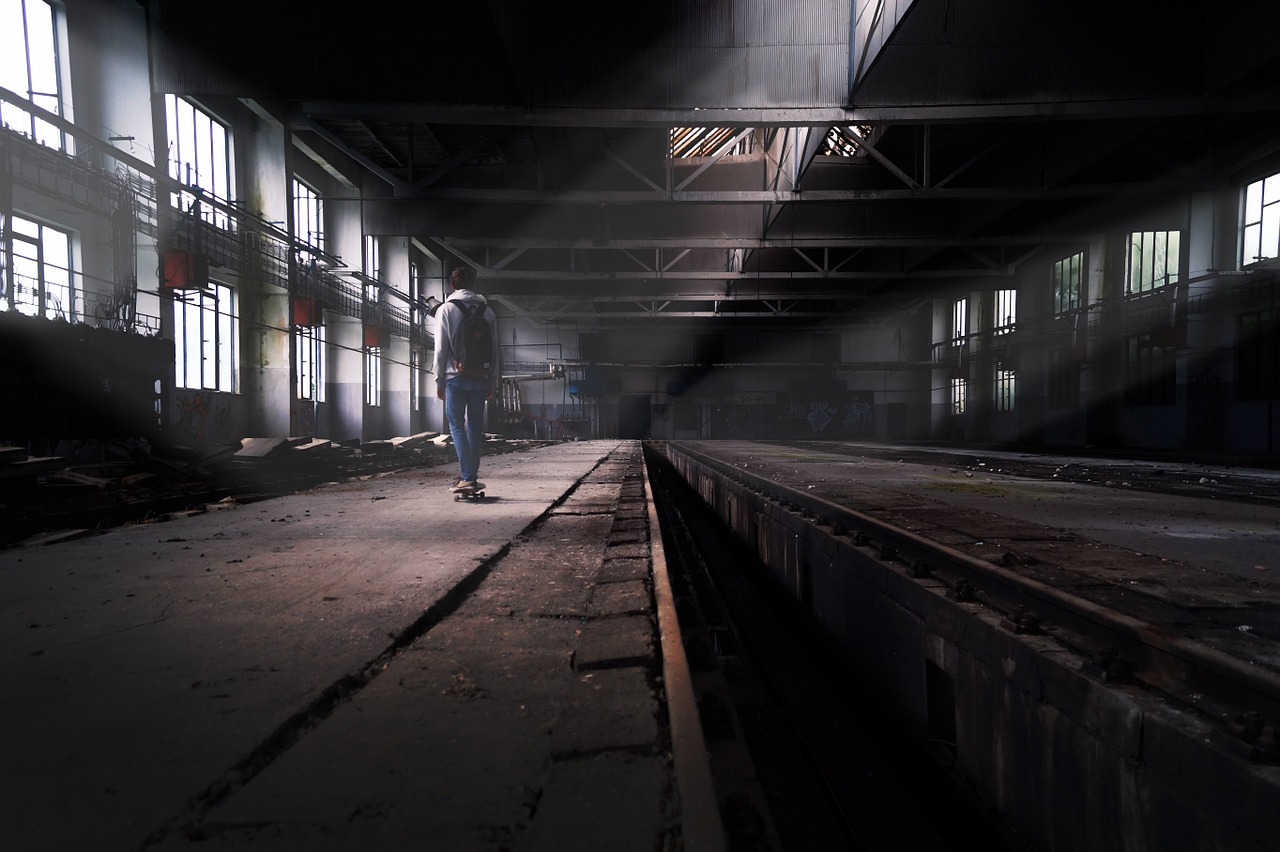 Skateboarding in an Abandoned Factory